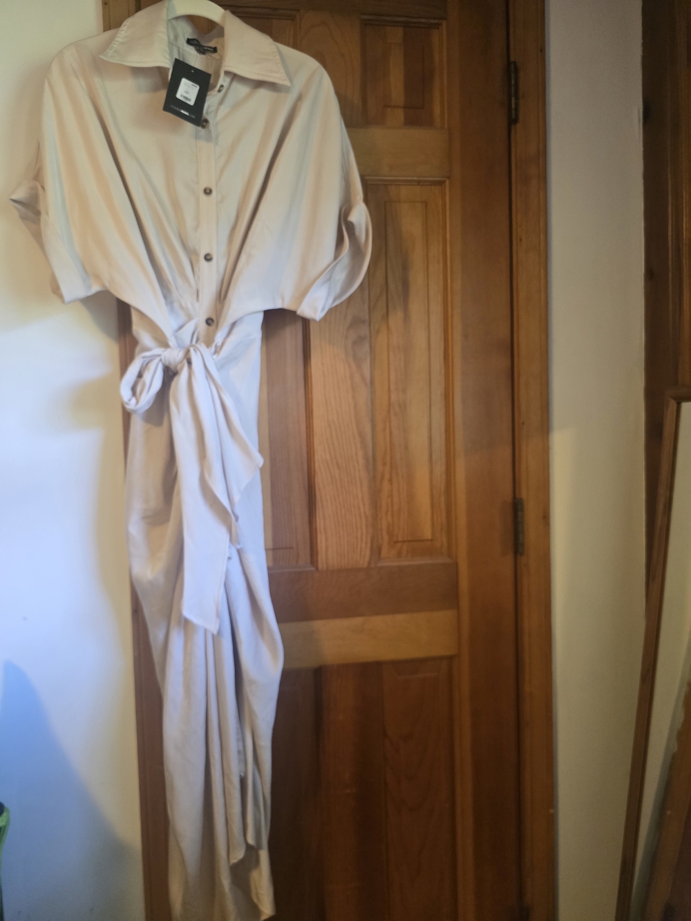 NWT Fashion Nova Light Beige Maxi Shirt Dress with Tie Waist